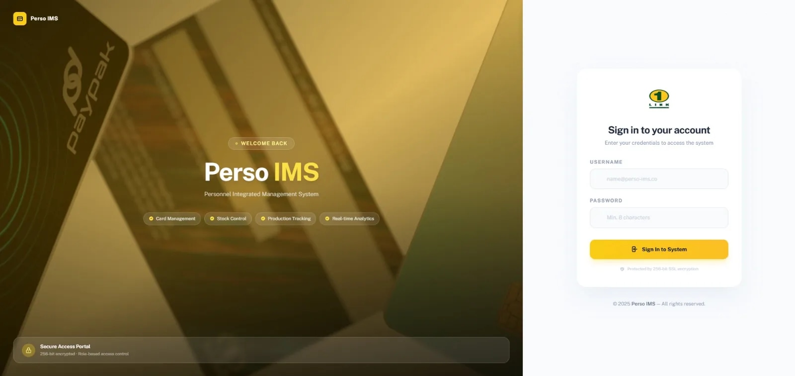 1Link card management portal — dashboard view